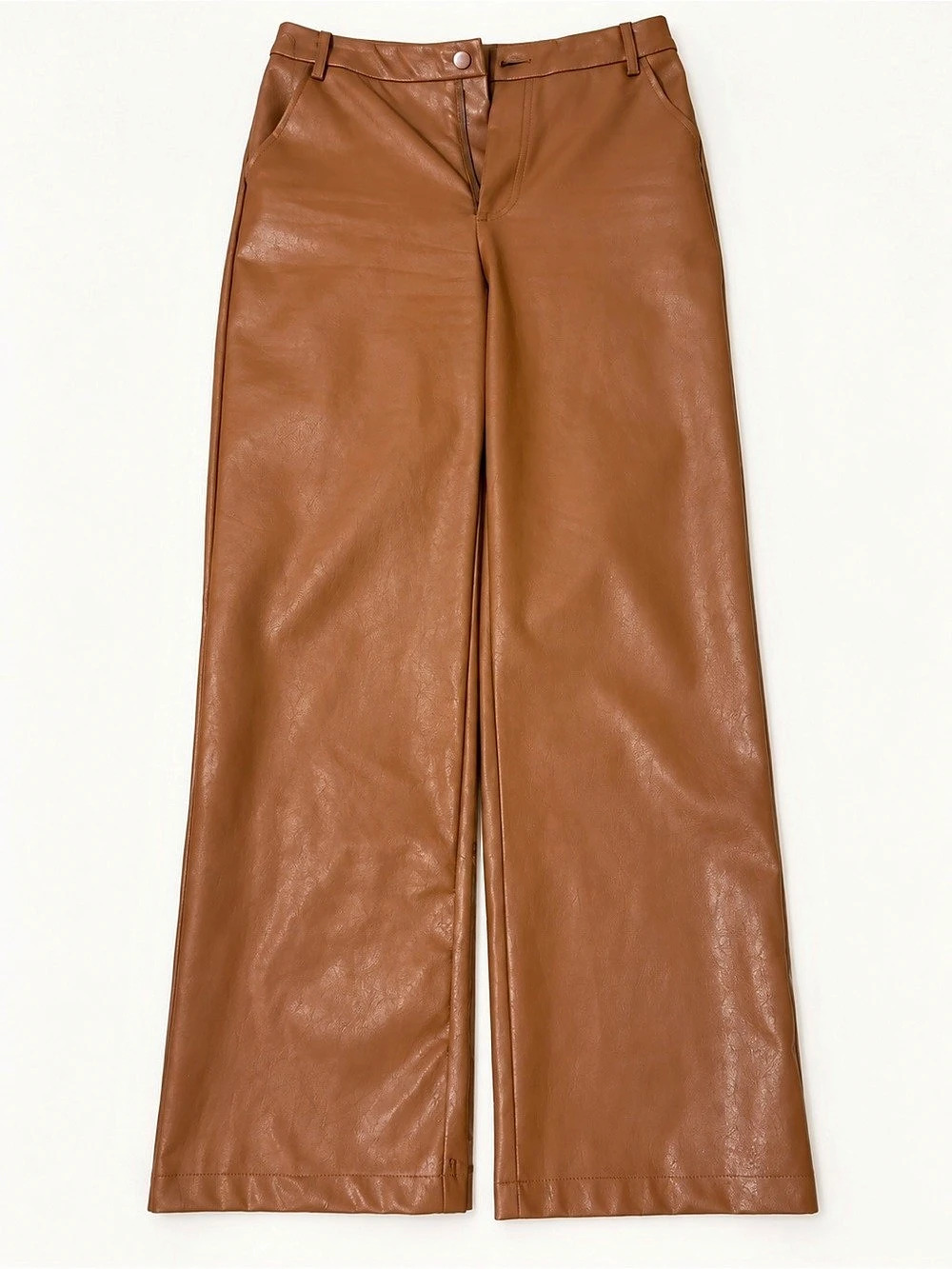 Windsor Brown Faux Leather Look Wide Leg Pants | Medium